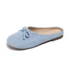 Suede Bow Mule Slides