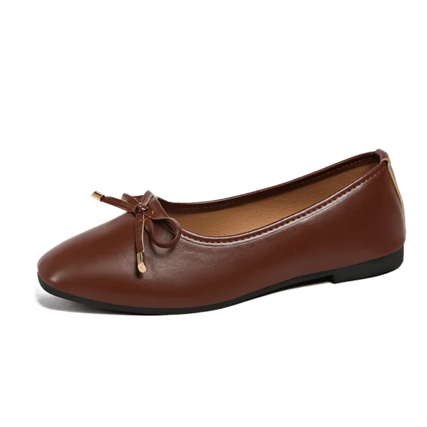 Women's Leather Bow Flat Shoes