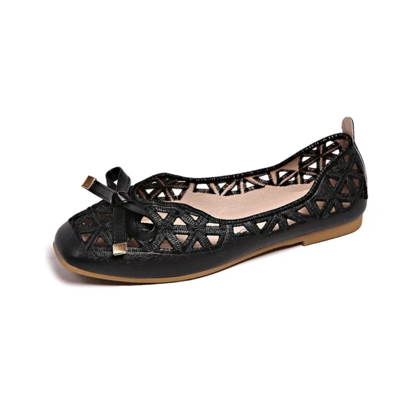 Square Toe Hollow Bow Flats