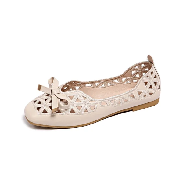 Square Toe Hollow Bow Flats