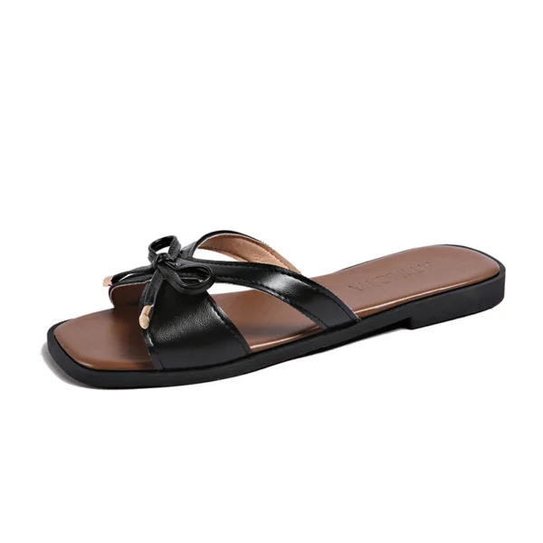 Square Toe Bow Slide Sandals