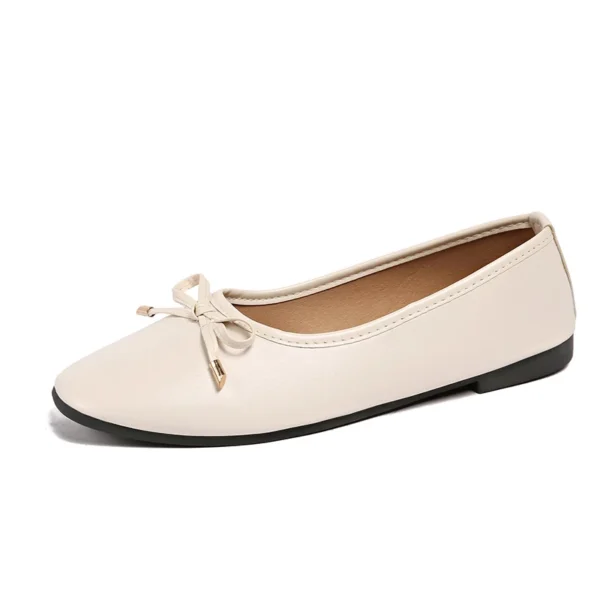 Women's Leather Bow Flat Shoes