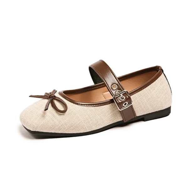 Linen Bow Mary Jane Flats